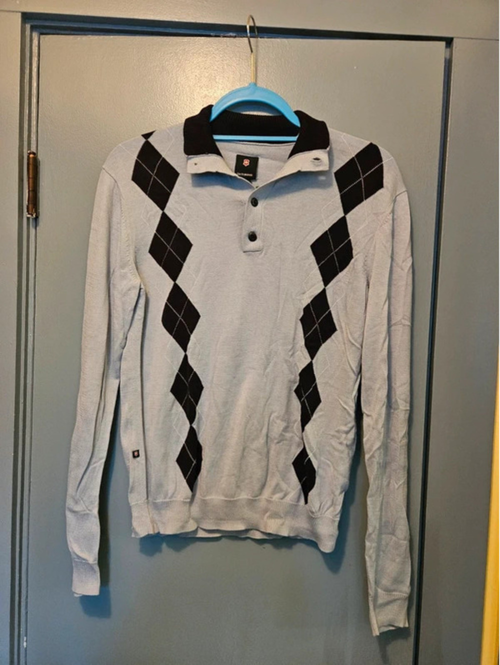 Victorinox Swiss Army Men's S Argyle Polo Sweater 100% Cotton Gray Black
